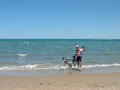 dipping my tires and getting my feet wet in Lake Huron