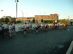 cyclist gathering to form a group to cross into Canada together