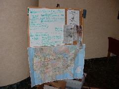 ABB message board in Holiday Inn Select lobby (notice 2 newspaper articles)