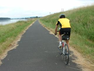 Chris riding the bike path along the Columbia River