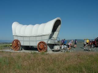 John pulling a Conestoga Wagon using a bungee cord?