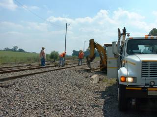 Railroad ties being replaced